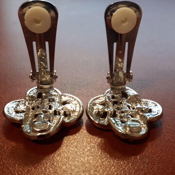 Vintage Clip On earrings Silver tone - Picture 4 of 5
